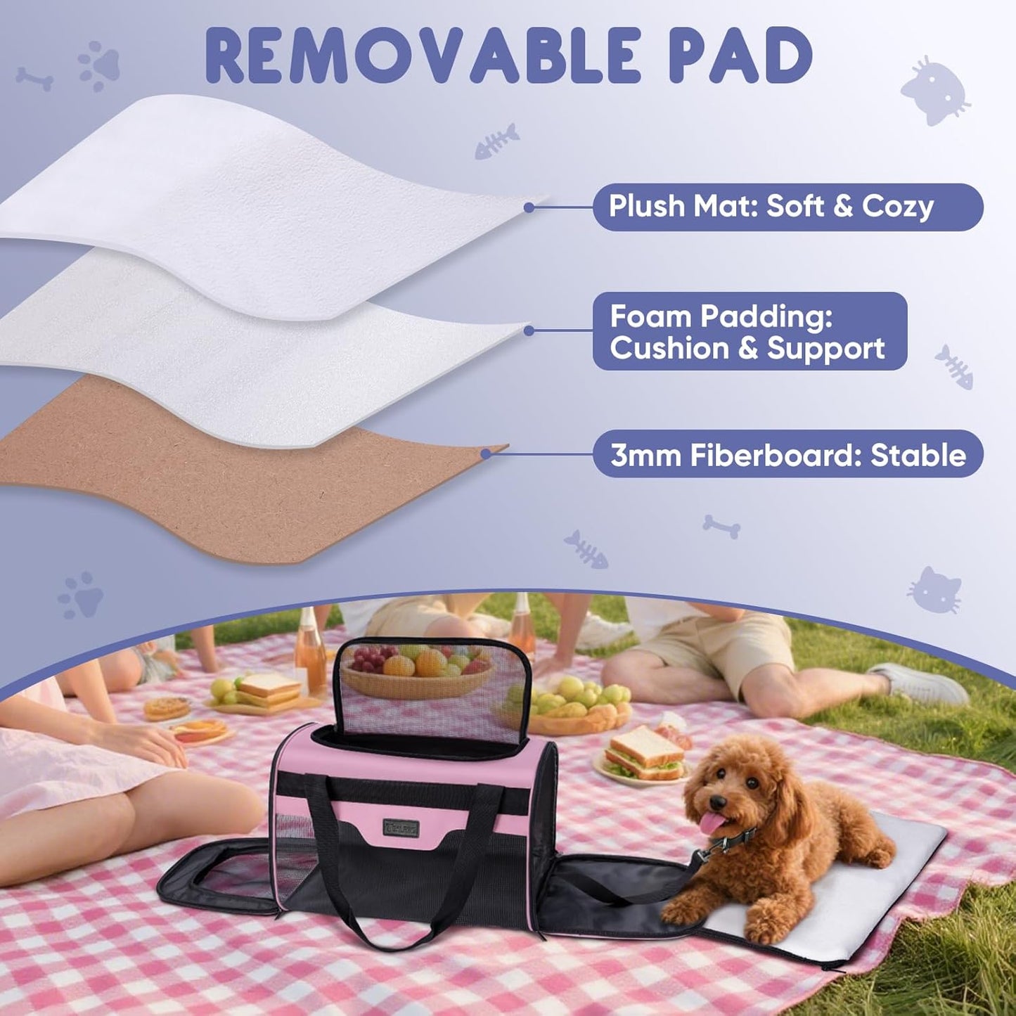 BALEINE Cat Carrier, Puppy Dog Carrier for Small Medium Pets Up to 22 Lbs, Soft-Sided Dog Travel Bag with Safety Zippers, Collapsible Pet Carrying Case (Pink, XL, 19"x12"x12")