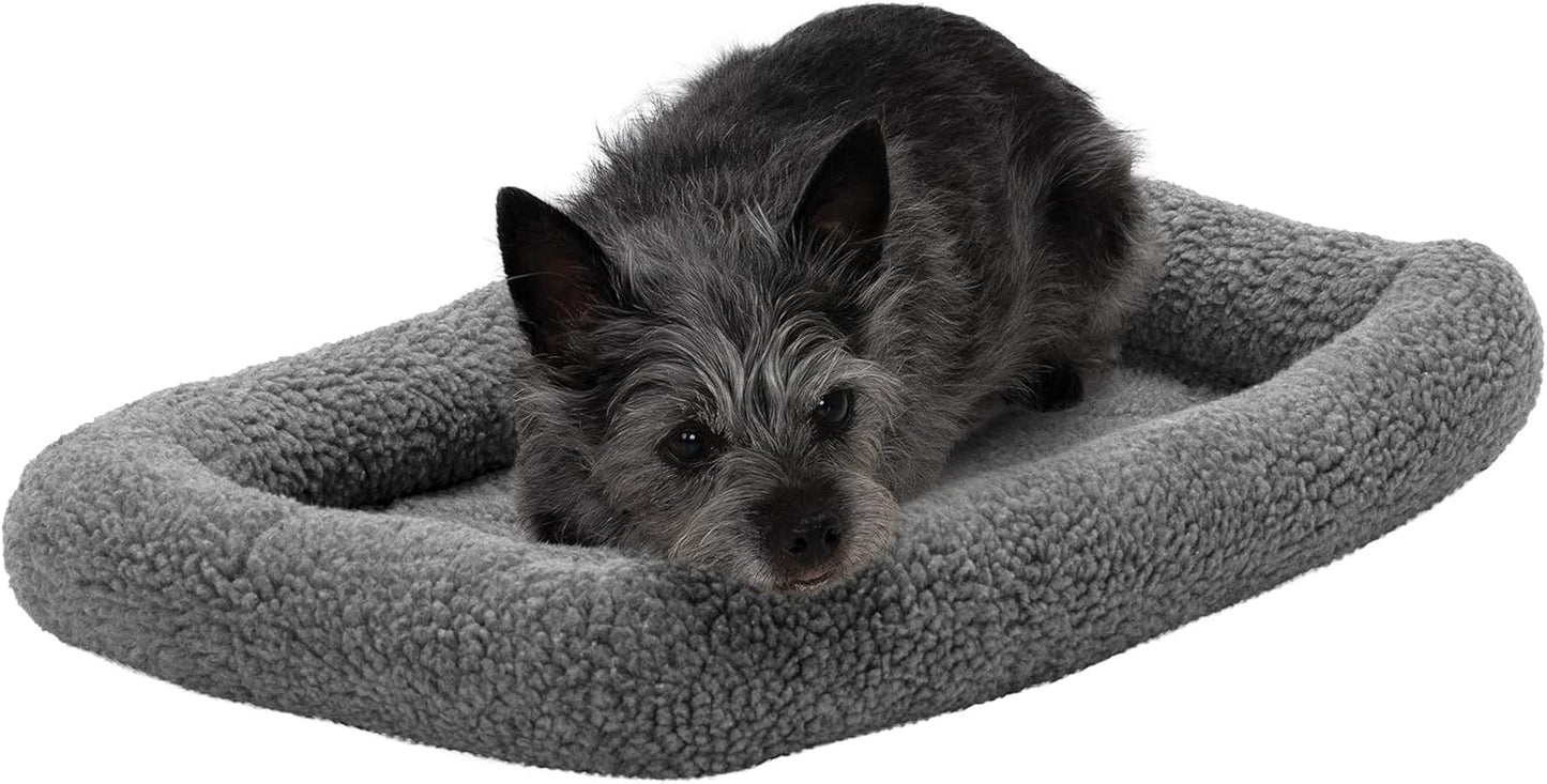 Furhaven Dog Bed for Extra Small Dogs & Indoor Cats, 100% Washable, Sized to Fit Crates - Sherpa Fleece Bolster Crate Pad - Gray, Extra Small
