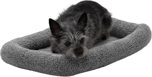 Furhaven Dog Bed for Extra Small Dogs & Indoor Cats, 100% Washable, Sized to Fit Crates - Sherpa Fleece Bolster Crate Pad - Gray, Extra Small