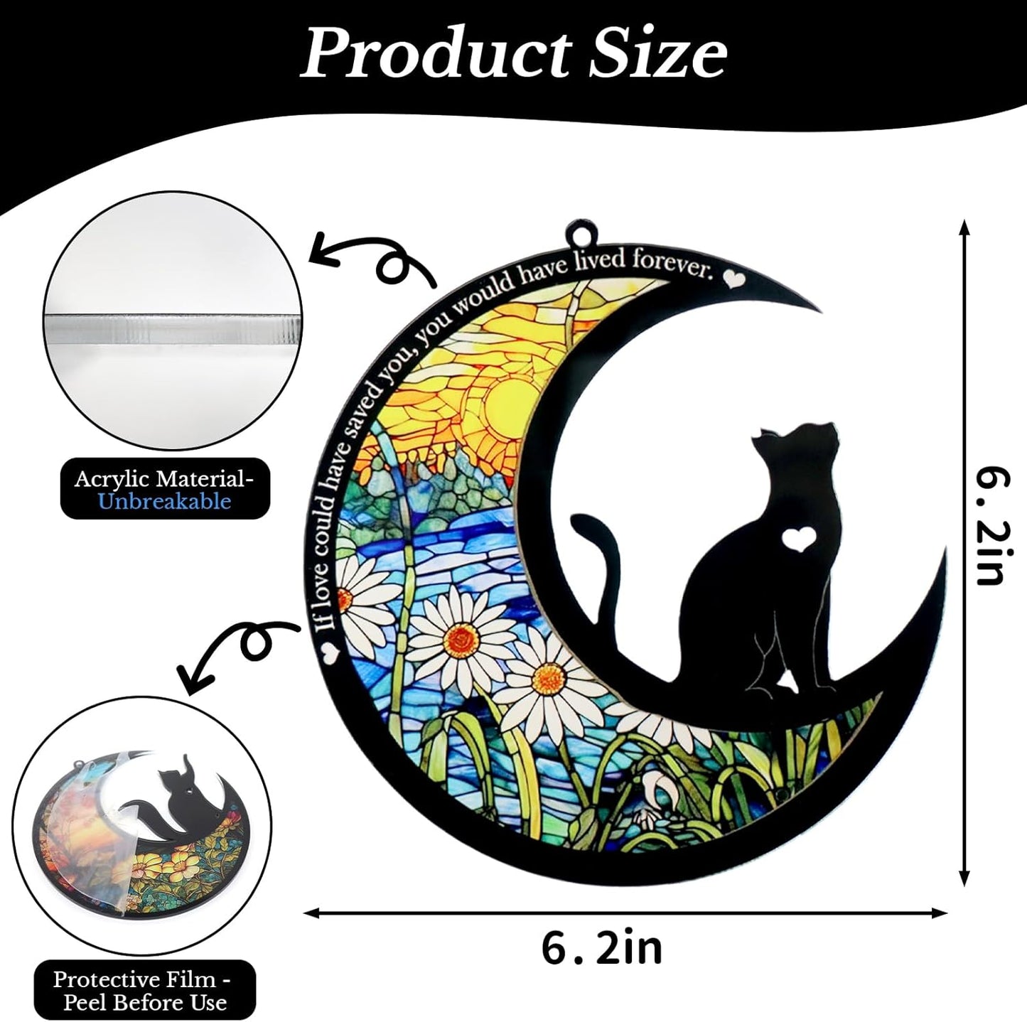 Pet Memorial Suncatcher, Loss of Cat & Dog Sympathy Gifts, Hanging Stained Acrylic Light Catcher, Cat & Dog Memorial Ornament for Pet Lovers, Daisy Pattern