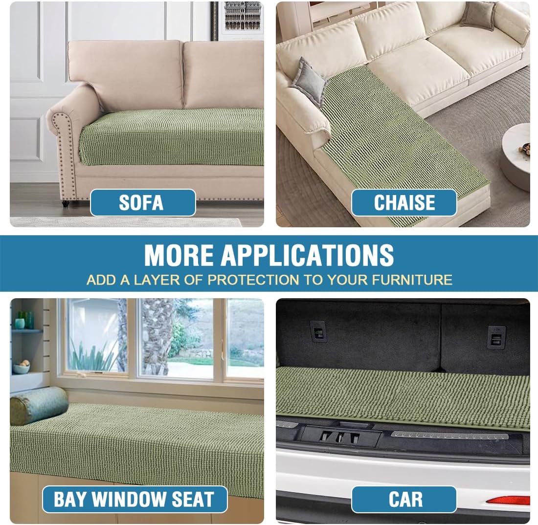 H.VERSAILTEX Plush Chenille Dog Bed Cover Thick Soft Sofa Covers Loveseat Cover for 2 Cushion Couch Anti Slip Couch Cover Furniture Protector for Dog, Pet, Cat (35" x 62", Sage)