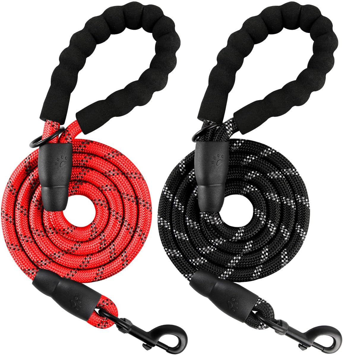 BARKBAY Dog Leashes for Large Dogs Heavy Duty Dog Leash 2 Pack 5 FT with Comfortable Padded Handle Highly Reflective Threads for Medium Large Dogs Walking Training Running (5FT-1/2,Red+Black)