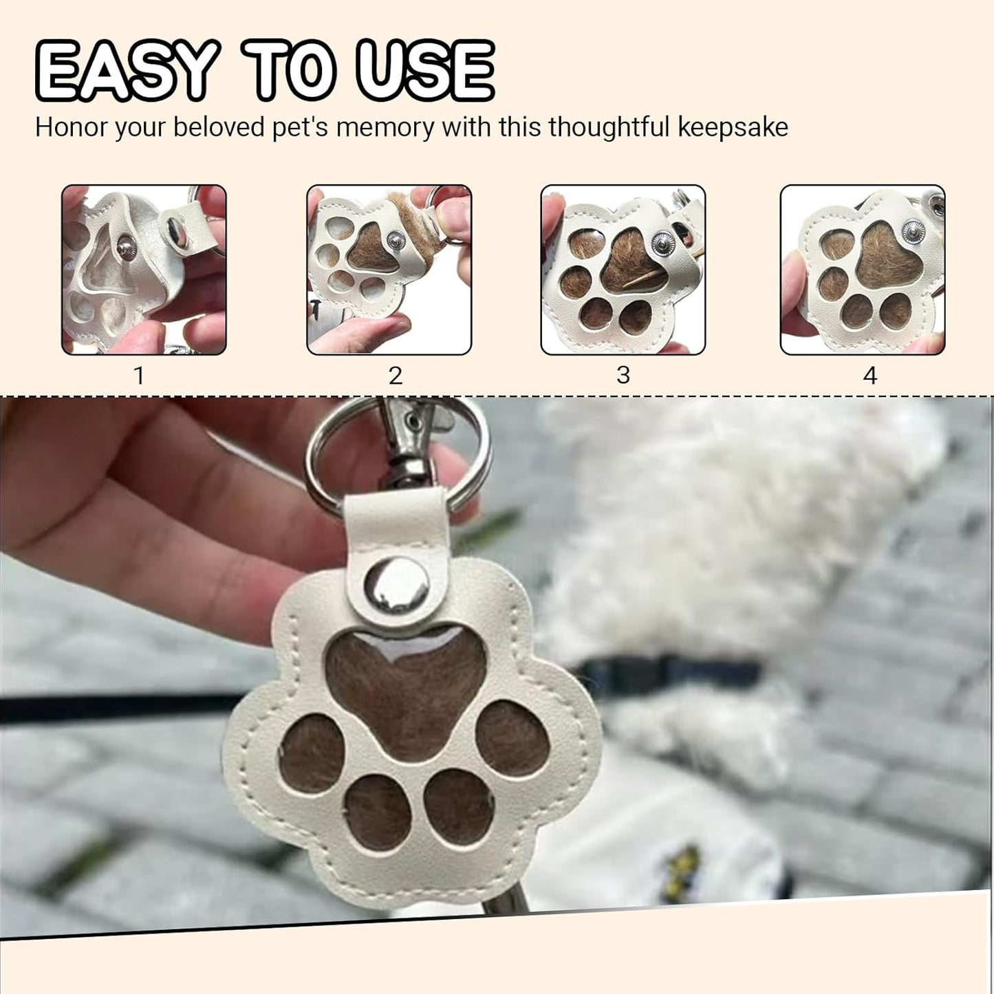 3 Pcs Pet Hair Fillable Keychain,Cat Paw Shaped Leather Keychain For Collecting Cat And Dog Hair,Pet Memorial Gifts for Bag Purse Paw Charm Key Holder.