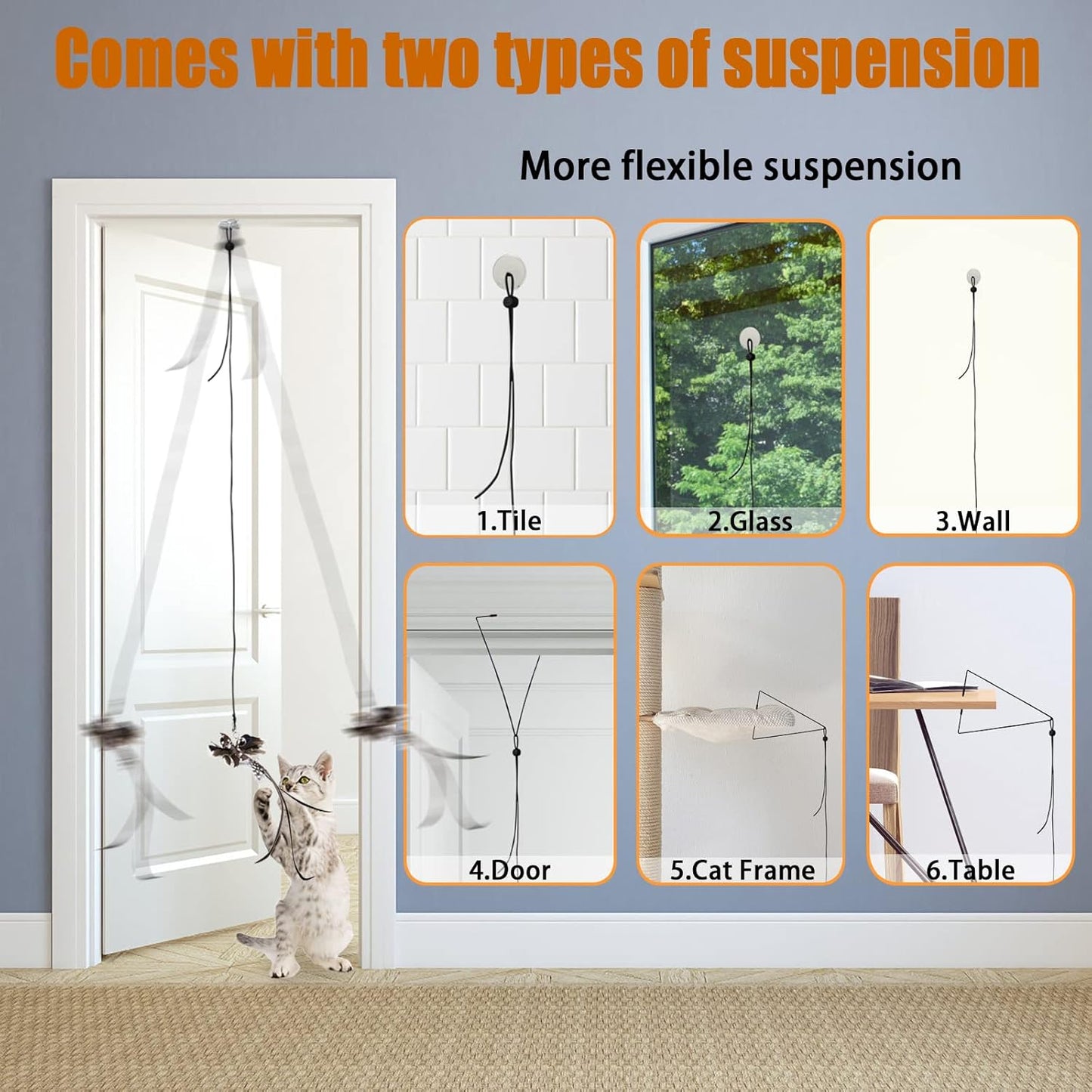 Cat Toys Indoor Hanging Door Retractable Flying Da Bird Cat Toy for Kitten Fun Exercise Interactive String Feather Hunting Chase (Longtail Warbler)