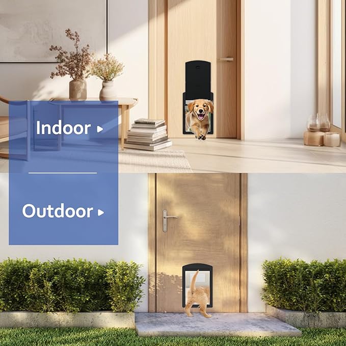 [Classicmacher] Dog Door for Large Dogs, Black Frame Door for L arge Dogs, Strong Plastic Doggy Door and L arge Pets with Sliding Lock Panel and Magnetic Soft Flap (Large, Mattle Black)