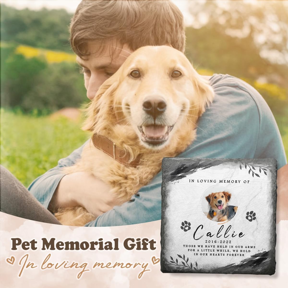 Pet Memorial Gifts - Personalized Dog, Cat Memorial Stones - Bereavement Gifts for Loss of Pet - Garden Marker - Square Shaped Memorial Plaque - Pet Remembrance Gift Dog