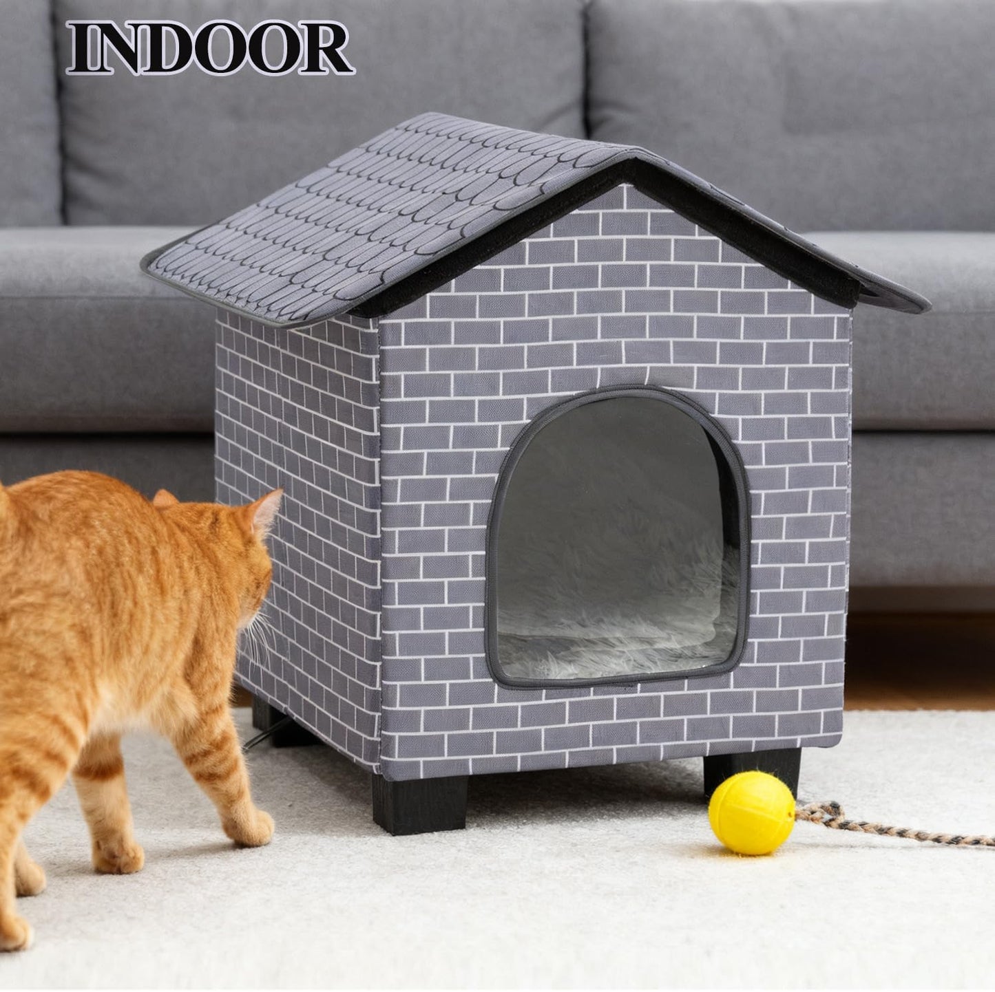 Kilodor Heated Outdoor Cat House, Insulated Elevated Cat House Weatherproof for Outside, Cat Shelter with Heated Pad for Outdoor/Indoor Cat in Winter Grey (Grey, Medium)