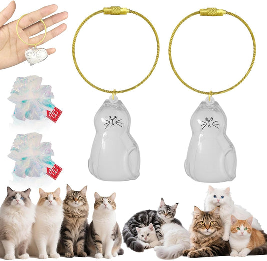 Cat Hair Keychain, 2Pcs Cat Hair Storage Bottle，Pet Fur Keepsake,Pet Hair Storage/Memorial Keychain,Cute Pet Memorial Gifts,[A Model]