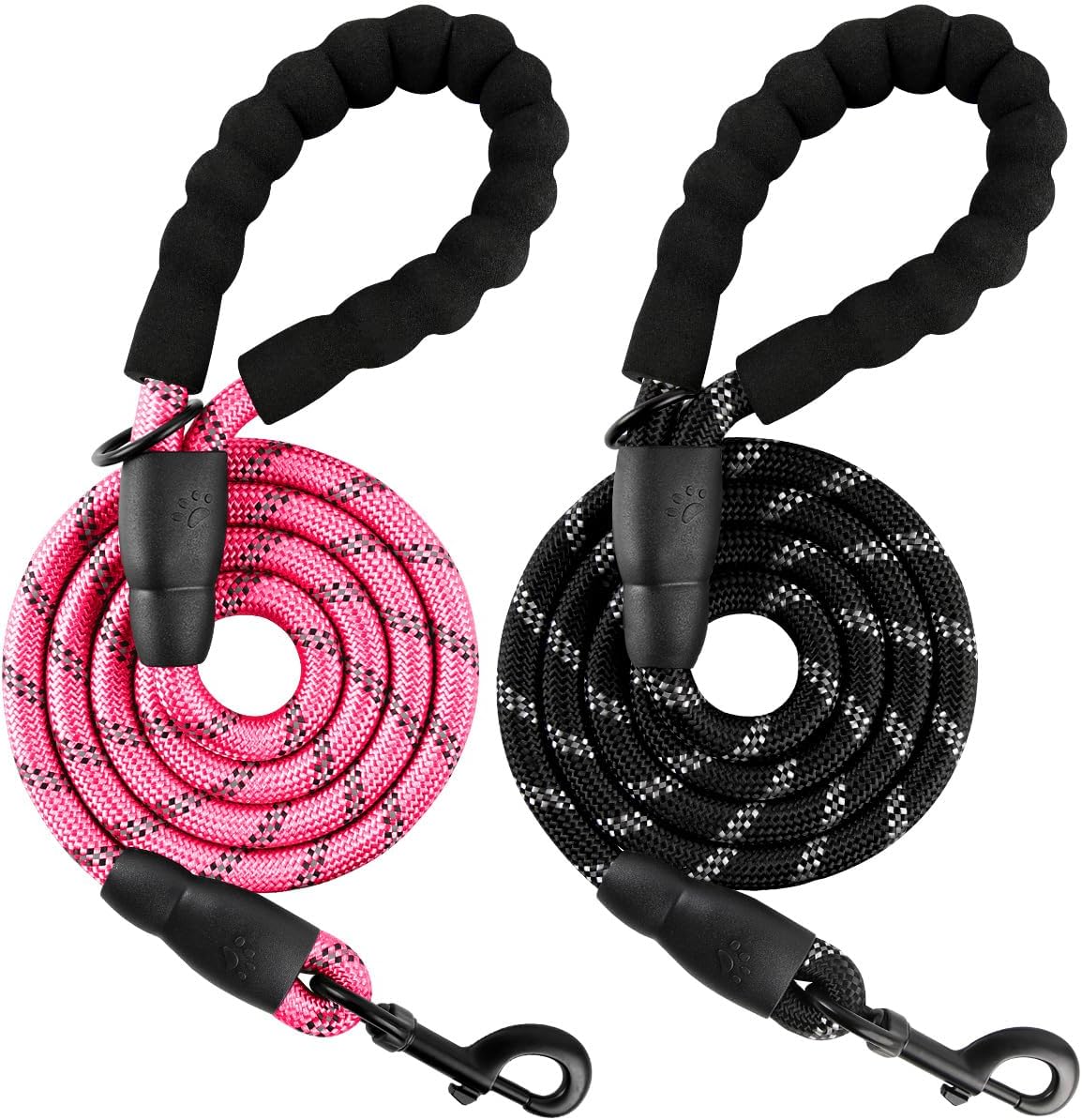 BARKBAY Dog Leashes for Large Dogs Heavy Duty Dog Leash 2 Pack 5 FT with Comfortable Padded Handle Highly Reflective Threads for Medium Large Dogs Walking Training Running (5FT-1/2,Pink+Black)