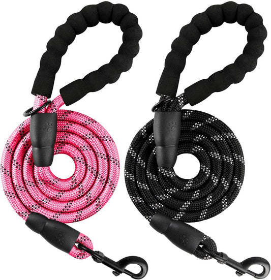BARKBAY Dog Leashes for Large Dogs Heavy Duty Dog Leash 2 Pack 5 FT with Comfortable Padded Handle Highly Reflective Threads for Medium Large Dogs Walking Training Running (5FT-1/2,Pink+Black)