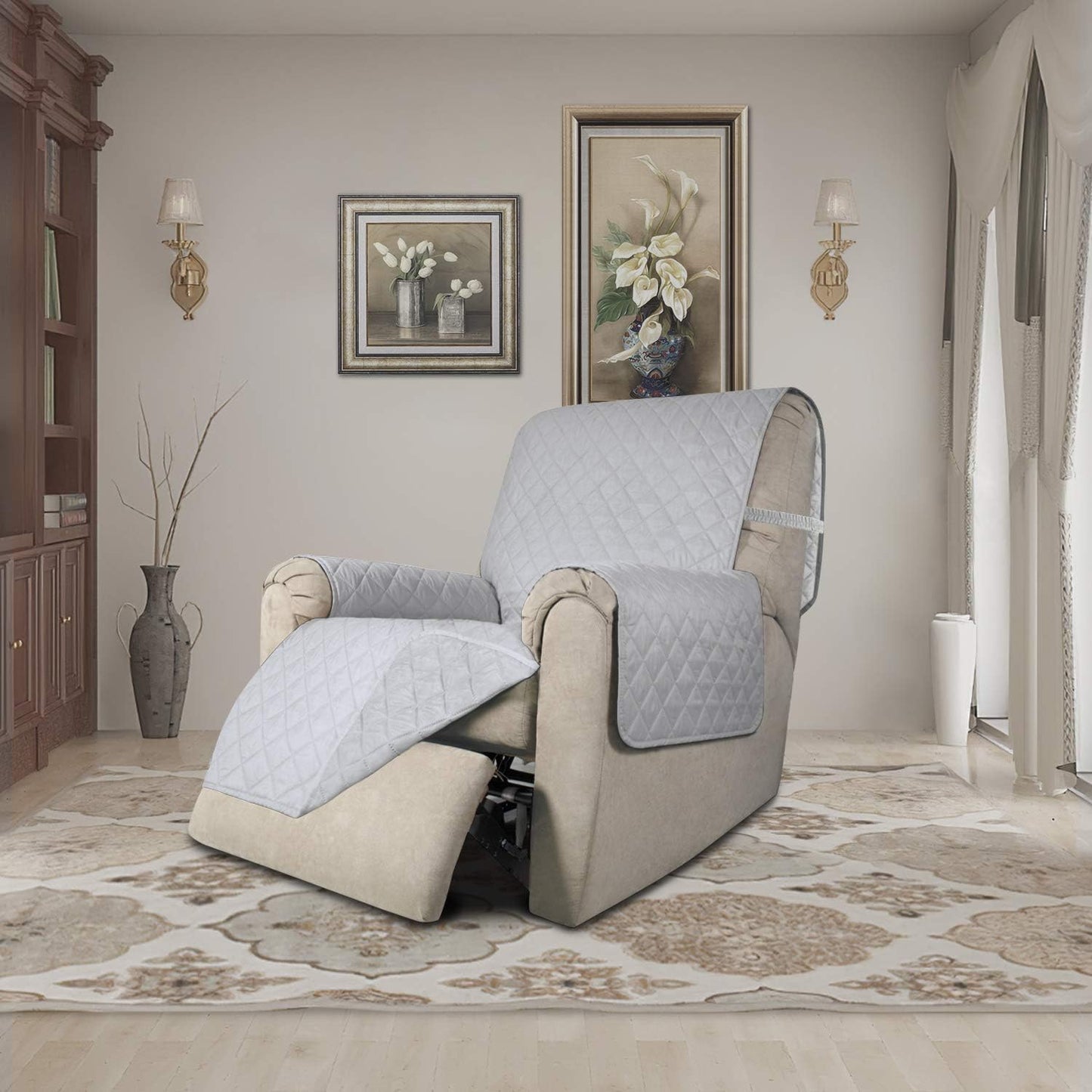 Easy-Going Recliner Chair Slipcover Reversible Sofa Cover Water Resistant Couch Cover Furniture Protector with Elastic Straps for Pets Dog (Recliner, Light Gray/Light Gray)