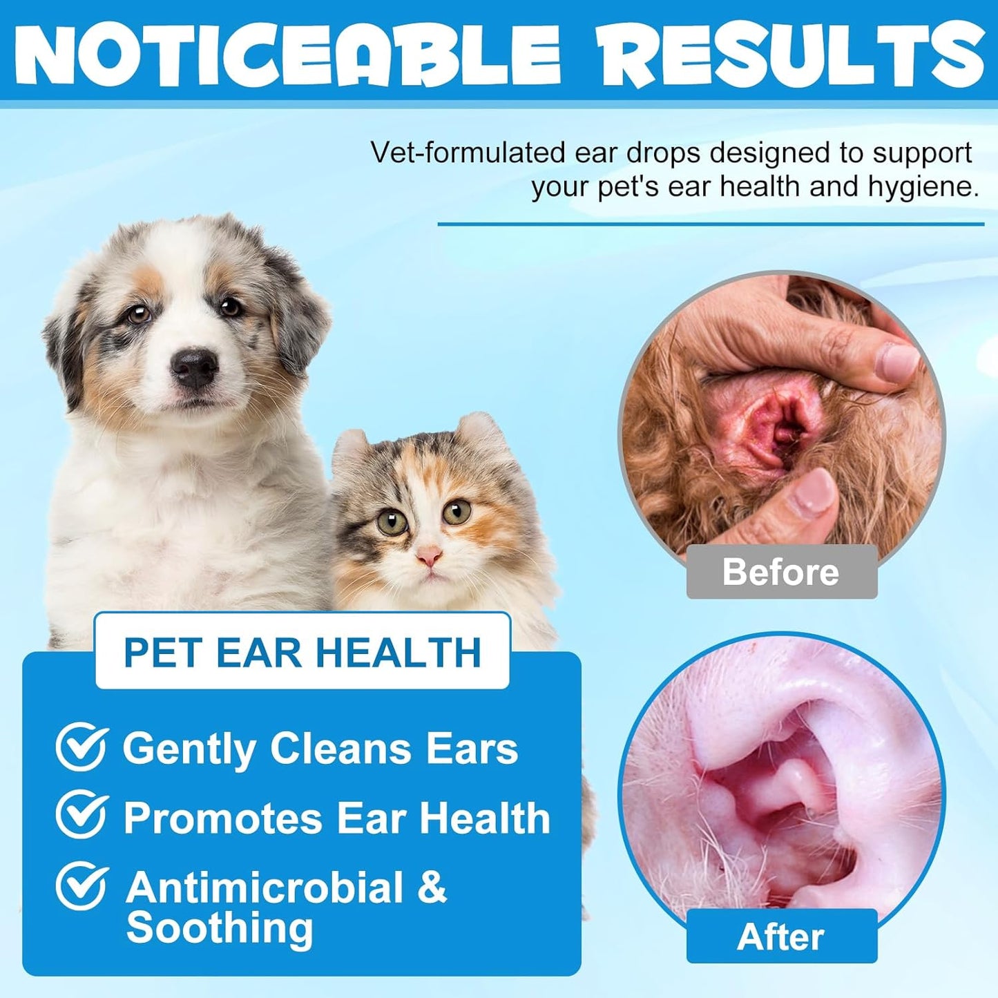 Cat & Dog Ear Infection Treatment Drops, Cat & Dog Ear Cleaner for Itchy Ear Relief, with 1% Hydrocortisone for Dog Ear Infections, Relieve Itchy Ears- 2.02 Fl.Oz