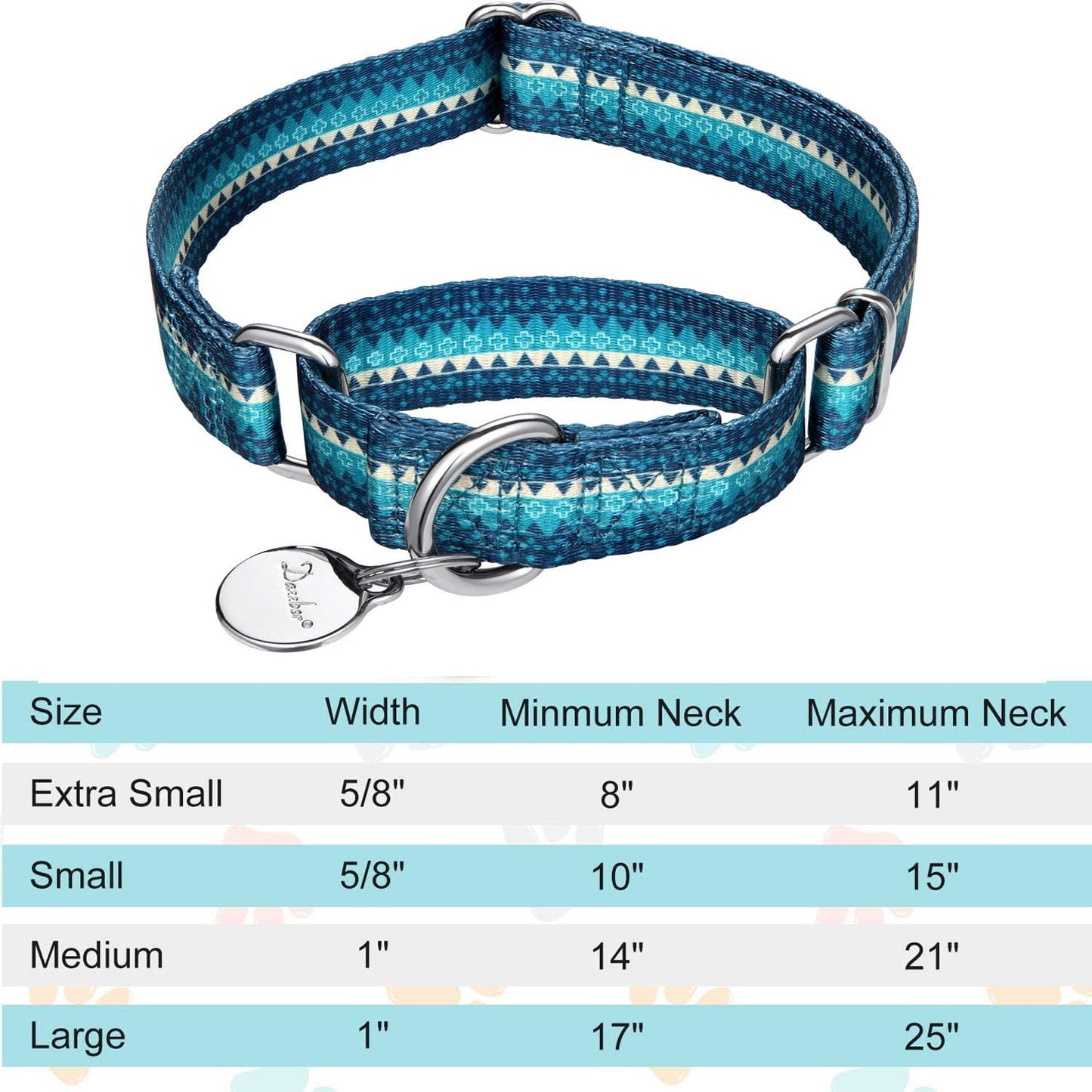 Martingale Collar Dog Collar No Pull Pet Collar Heavy Duty Dog Martingale Collars Silky Soft with Unique Geometric Pattern for Medium and Large Dogs (Large, Turquoise)