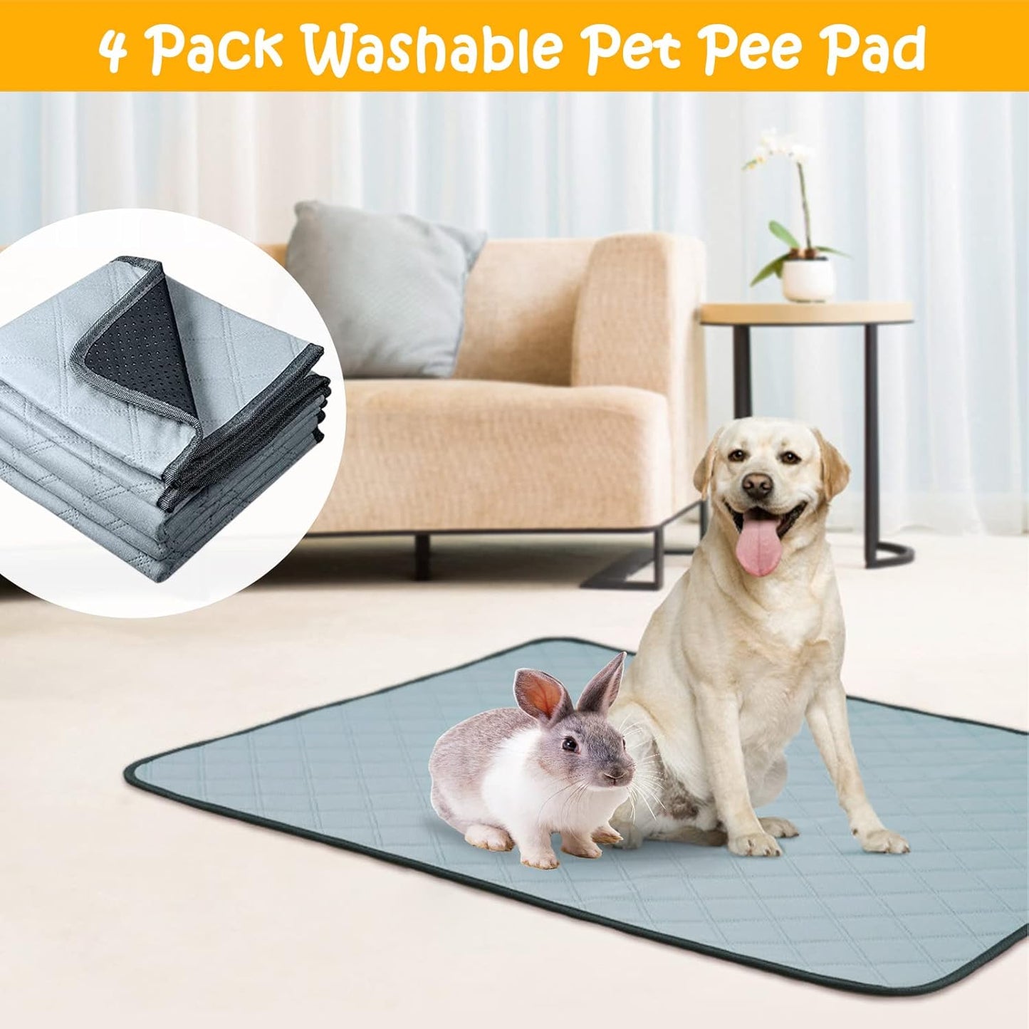 4 Pack Guinea Pig Cage Liners Washable Guinea Pig Bedding Super Absorbent | Waterproof | Non Slip| Reusable Guinea Pig Pee Pads for Small Animals Rabbit Hamster Rat - for Midwest 48" x 24"