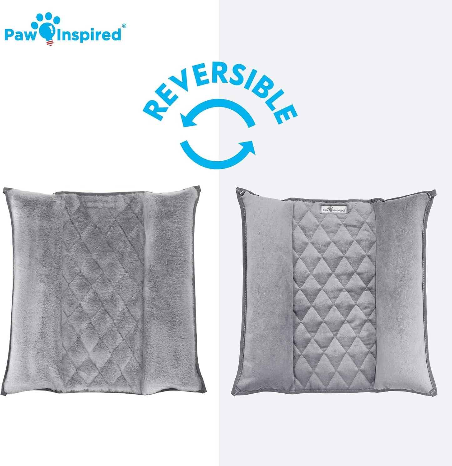 Paw Inspired Snuggle Bunny Bolster Bed for Rabbits, Cats, Dogs and Other Small Pets | Reversible Ultra-Soft Fleece Flop Bedding with Padded Sides (Gray/Faux Fur)