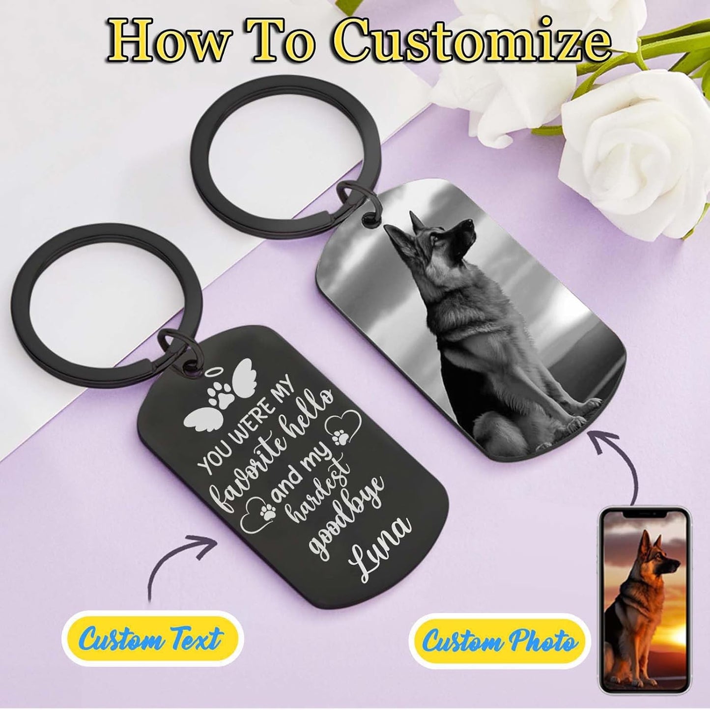 Personalized Pet Memorial Keychain for Loss of Dog Custom Keychain with Dog Picture Customized Sympathy Keyring