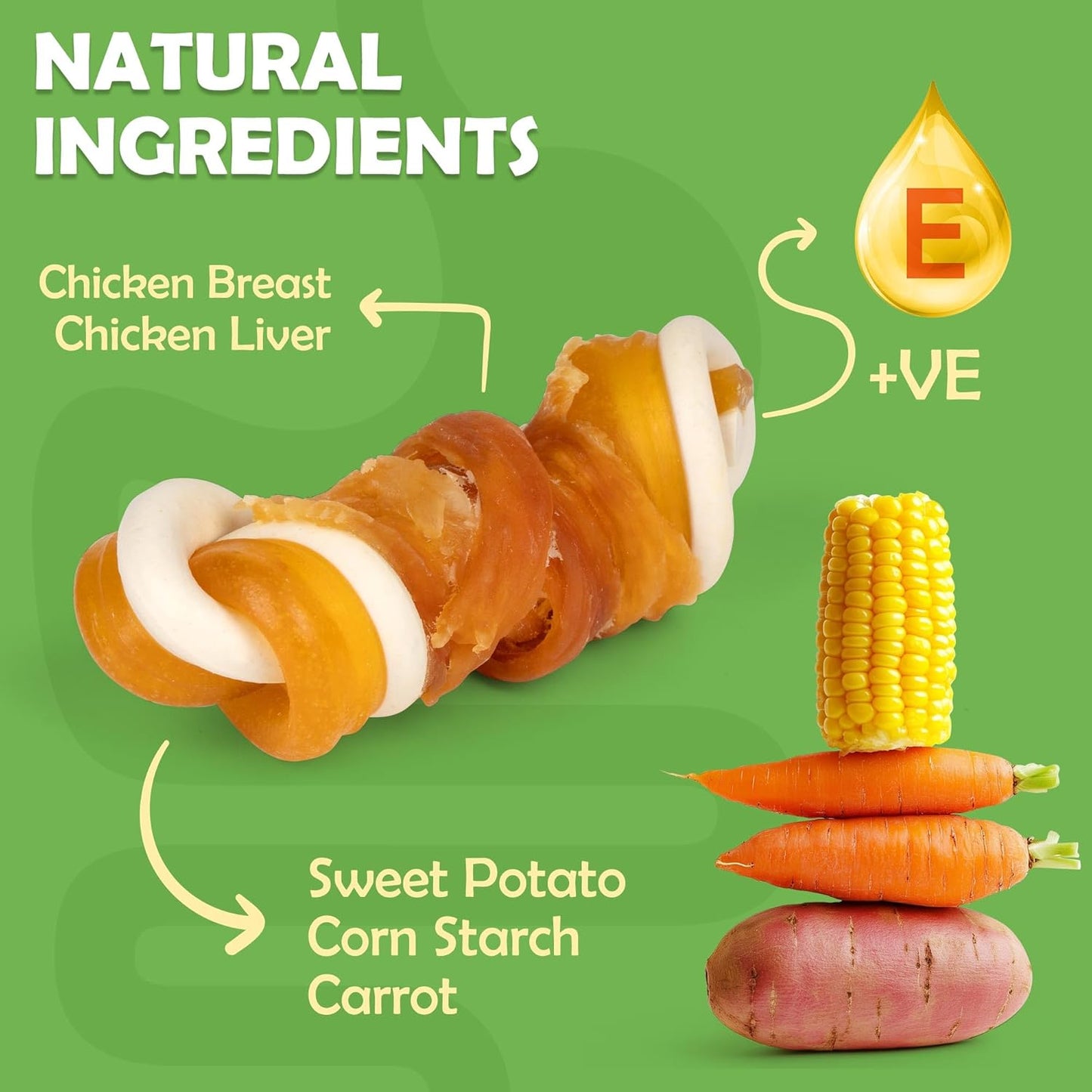 MON2SUN 2.5" Rawhide Free Dog Treats with Mixed Vegetables, Chicken Wrapped Mini Knot Bones for Small Dogs, Healthy Snacks for Balanced Nutrition, 10.6oz