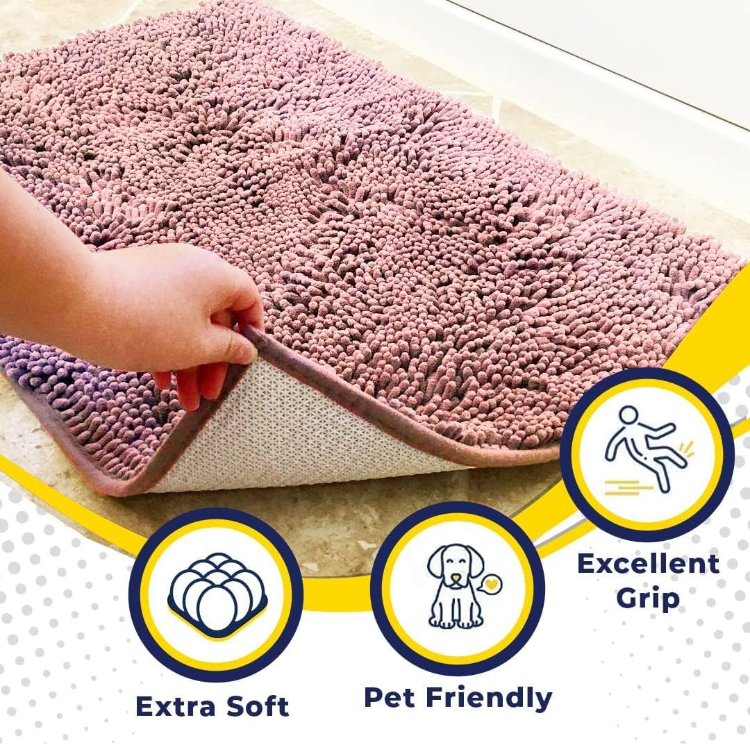 Muddy Mat® Original Dog Door Mat for Muddy Paws, Super Absorbent Microfiber, Non-Slip Washable Pet Rug, Quick Dry Chenille Entryway Carpet, Machine Washable Indoor Outdoor mat, Pink 24"x35"