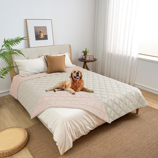 fuguitex Waterproof Dog Blanket Reversible for Small Dogs Resistant Leakproof Washable Couch Cushion Bed Protector Cover for Indoor Furniture Pet Friendly（82"*82",Baby Pink+Cream