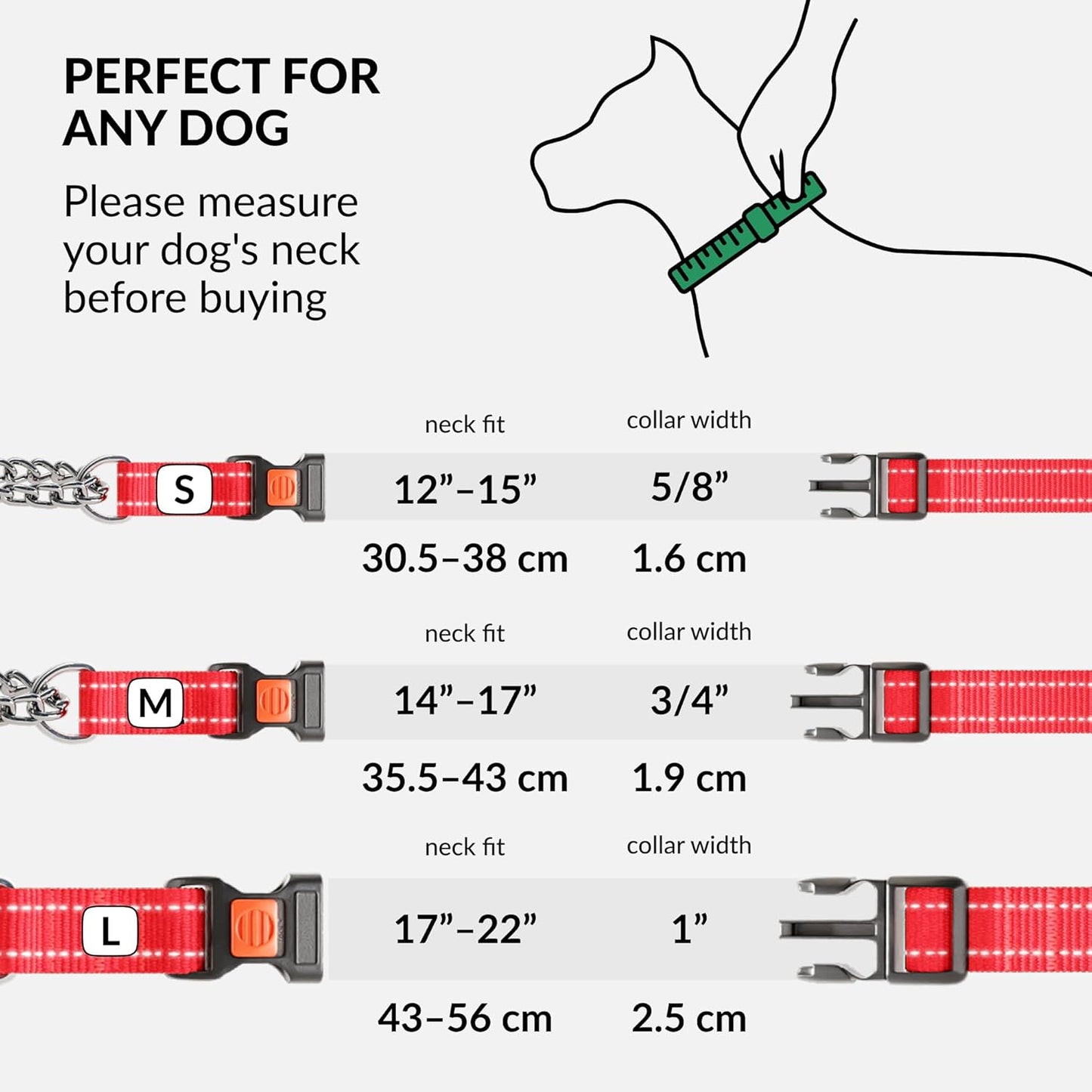 CollarDirect Martingale Dog Collar with Stainless Steel Chain and Quick Release Buckle - Reflective Collar for Large, Medium, Small Dogs - Red, Large (Neck Size 17"-22")