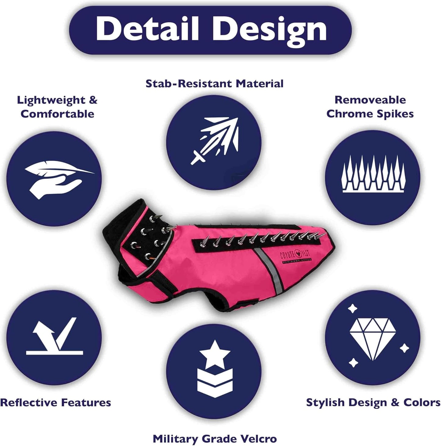 CoyoteVest SpikeVest Dog Harness Vest for Small Dogs, Reflective Dog Vest with Spikes to Shield Your pet from Coyotes, Raptor and Animal Attacks, Anti Hawk Vest, Made in USA (XS-Pink)