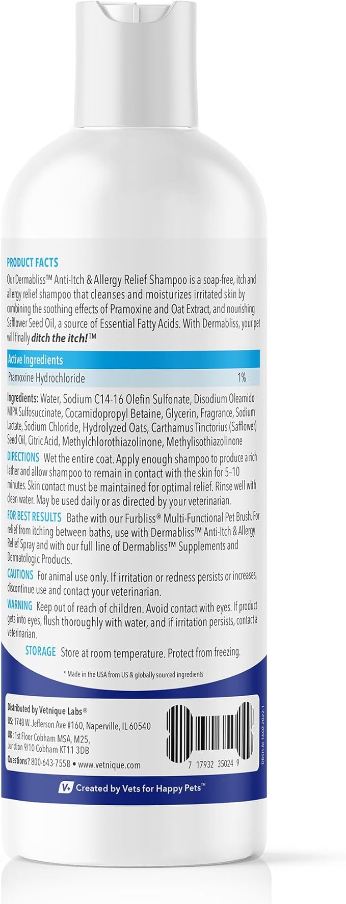 Vetnique Labs Dermabliss Dog Allergy and Itch Relief, Skin and Coat Health Supplements and Grooming Supplies with Omega 3-6-9, Biotin - Ditch The Itch (Itch Relief, 16oz Shampoo)