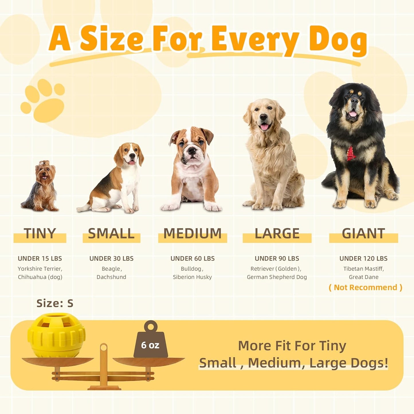 Frozen Treat Dispensing Dog Toys to Keep Them Busy,Dog Enrichment Toys for Natural Rubber-Stuffable Ball,Dishwasher Safe,Lemon,S