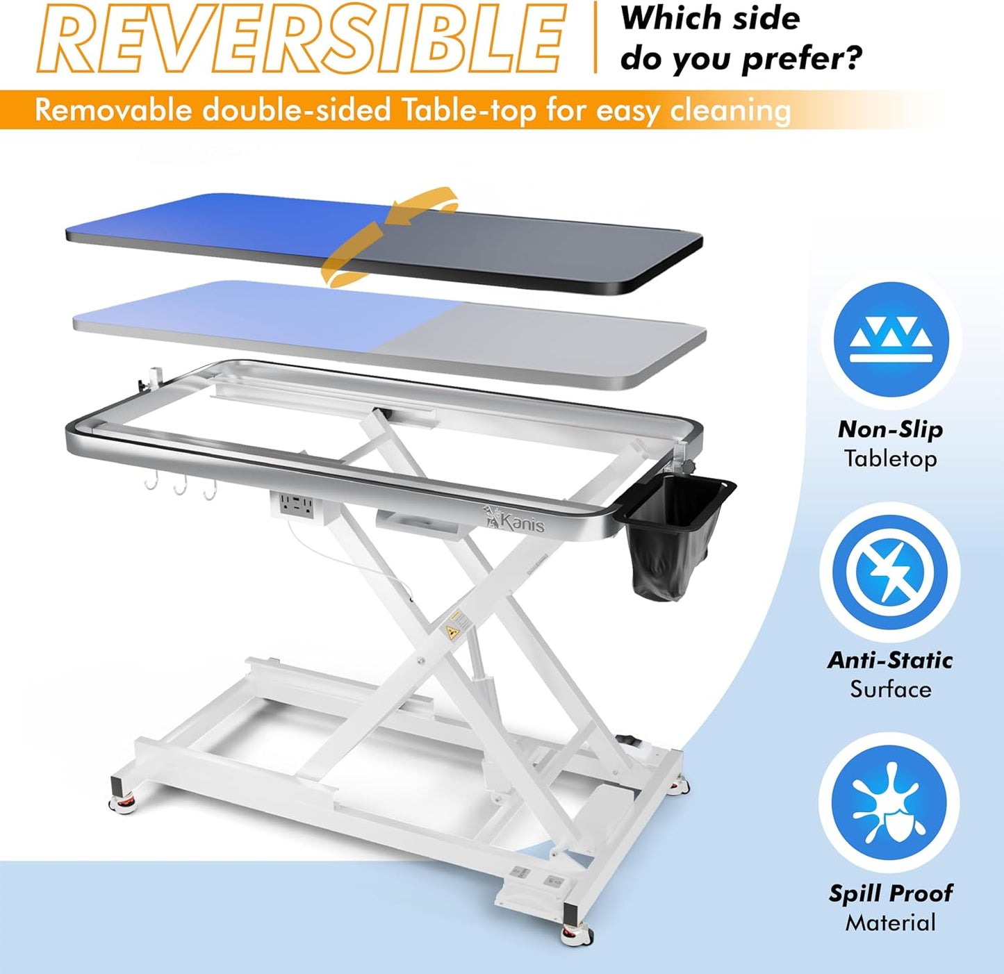 KANIS Professional Electric Dog Grooming Table - Heavy Duty, Height Adjustable Pet Grooming Table w/Leveling Wheels, Grooming Arm, Anti Slip Tabletop & Tool Organizer/Dog Grooming Station (49", WHITE)