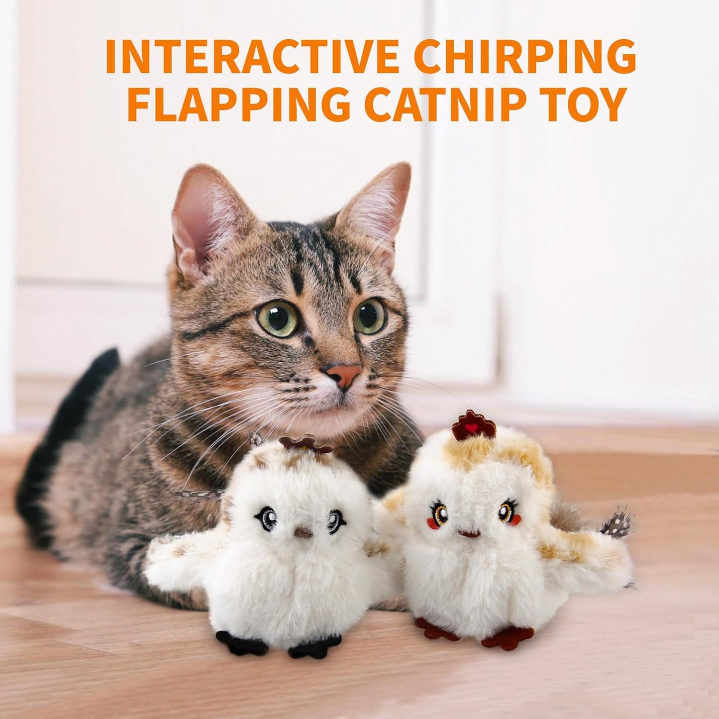 Gigwi Flappy Bird Cat Toy For Indoor Cats, Rechargeable Lifelike Sandpiper Interactive Flapping Bird Cat Toy Tweet, Flapping Wings & Lively Chirping, Catnip Toys For Kitten, Touch Activated (Couple)