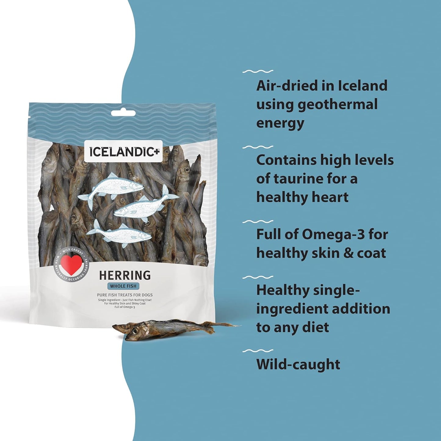 Icelandic+ Whole Fish Herring - 9oz Bag - Dog Treats, Pure Wild-Caught & Air-Dried, Single Ingredient Snack, Pet Chew, Just The Fish Nothing Else