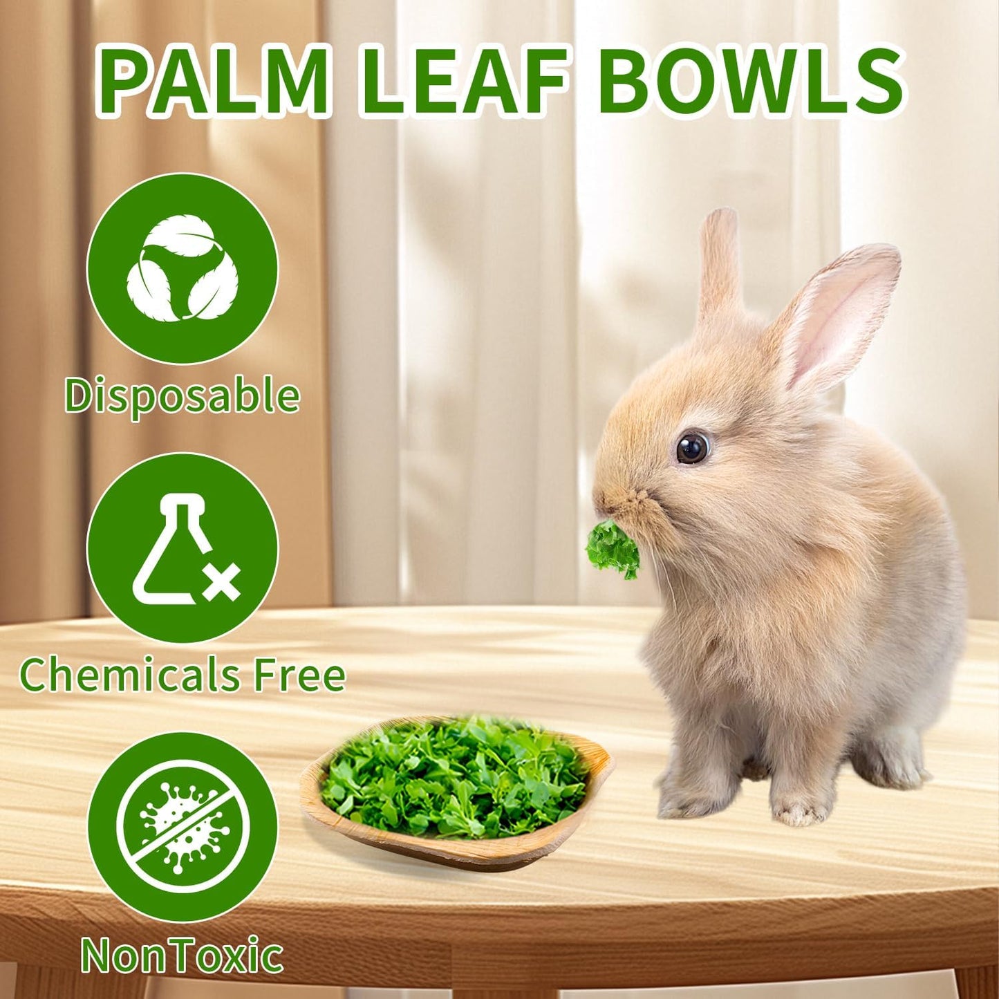 30 Pcs Disposable Palm Leaf Bowl 4" Square Bowls for Rabbits,Chewable Dish for Rabbits,Bunnies,Hamsters,Parrot