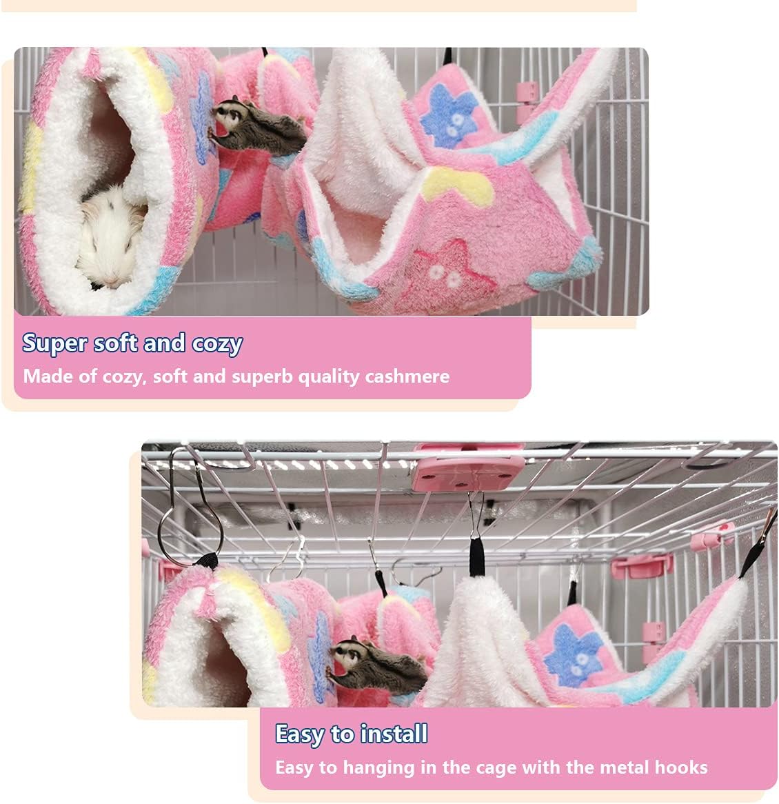 LEFTSTARER Guinea Pig Ferret Rat Hammock Toy Small Animal Cage Accessories Hideout Tunnel & Bunkbed Hammock for Rat Ferret Guinea Pig Hamster Sugar Glider Chinchilla