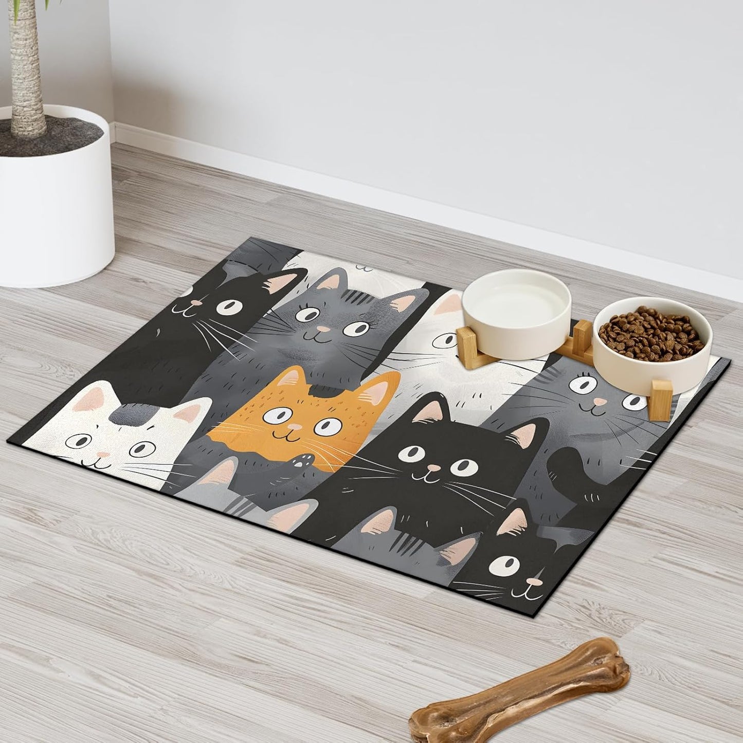 Dog Cat Food Mat,12"x20" Inches Rapid Absorbent Pet Feeding Mat,Pets Placemat Water Bowl Mats with Rubber Backing,No Stains Cat Dog Feeding Mats Indoor,Pet Accessories Supplies,Cartoon Cats