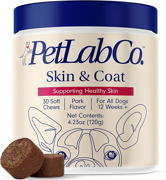 PetLab Co. Skin & Coat Chew - Optimize Scalp and Fur Condition with a Tasty Dog Chew, Packed with Beneficial Fatty Acids, Vitamins and Apple Cider Vinegar - Packaging May Vary