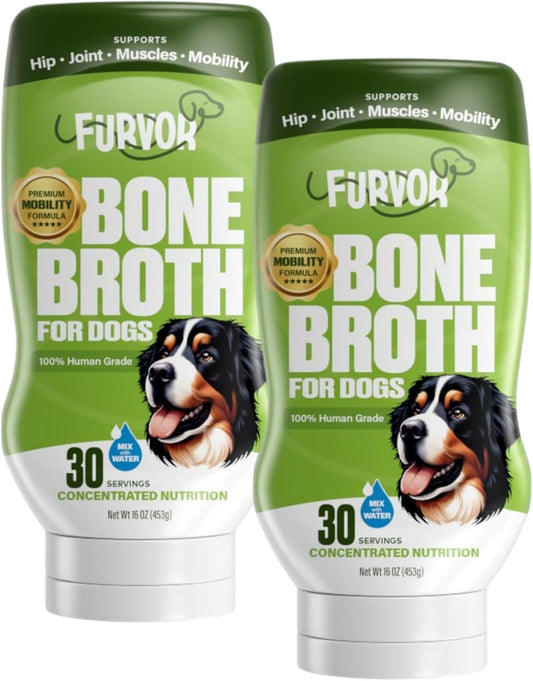 Beef Mobility Support Bone Broth Concentrate for Dogs - Collagen Protein Supplement - Boosted w/Amino Acids, Glucosamine, and Chondroitin - Dog Food Topper - Human Grade (2 Pack, 60 Servings)