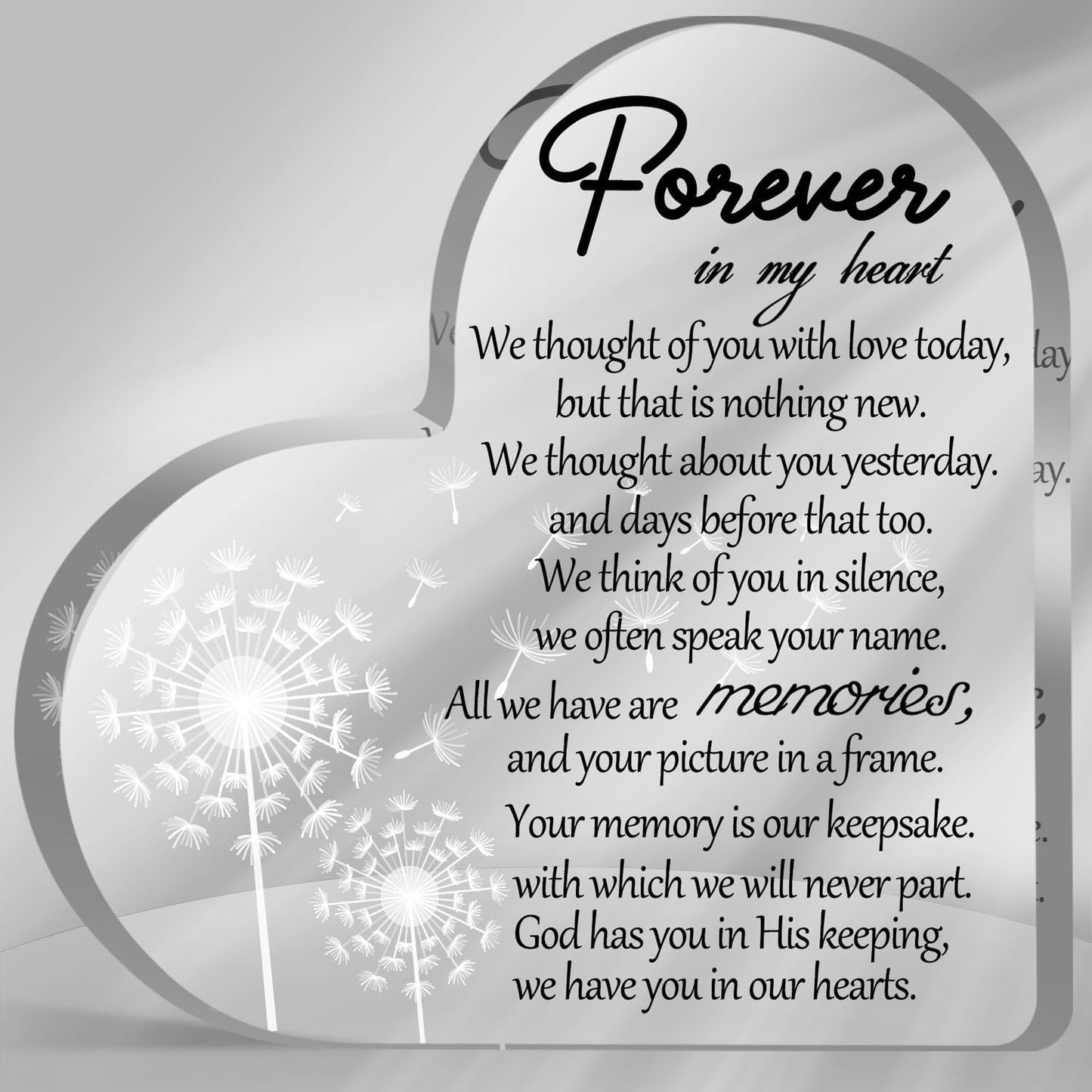 Sympathy Bereavement Gift for Women Men Acrylic Keepsake with Condolence Quotes Memorial Sign Paperweight Desk Decor for Home Remembrance Gift for Loss of Mom Dad