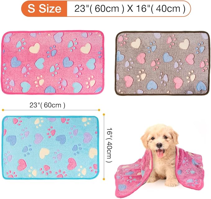 Pet Soft 1 Pack 3 Pet Blankets for Dogs - Fluffy Cats Dogs Blanket for Small Medium & Large Dog, Cute Print Pet Throw Puppy Blankets Fleece (Heart, 3S)