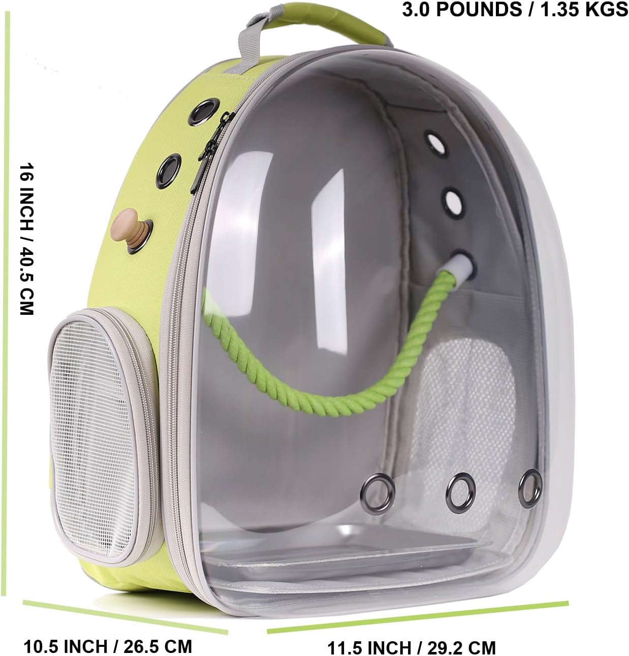 Bird Travel Backpack Carrier, Clear Bubble Window Transport Backpack for Birds, Space Capsule Astronaut Liked Vet Carry Book Bag for Parakeet Parrot (M-YEL, Clear Bubble)