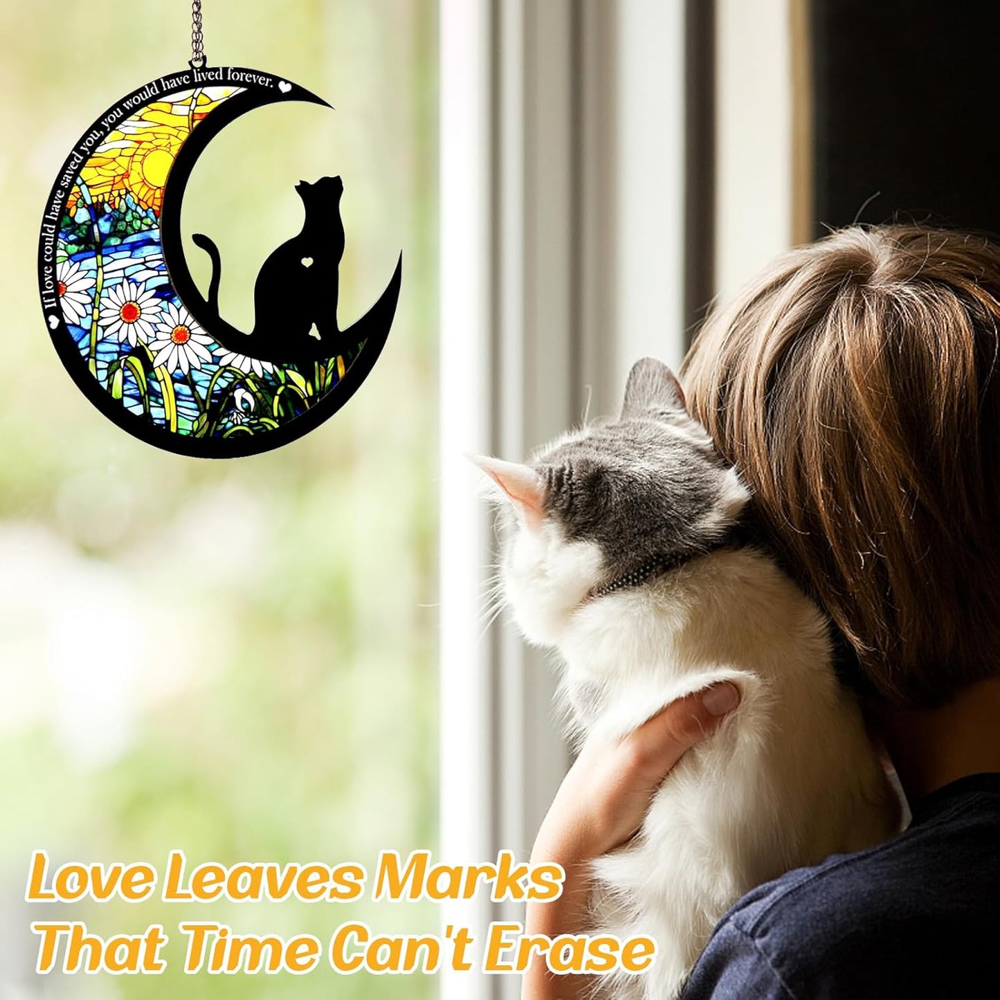 Pet Memorial Suncatcher, Loss of Cat & Dog Sympathy Gifts, Hanging Stained Acrylic Light Catcher, Cat & Dog Memorial Ornament for Pet Lovers, Daisy Pattern