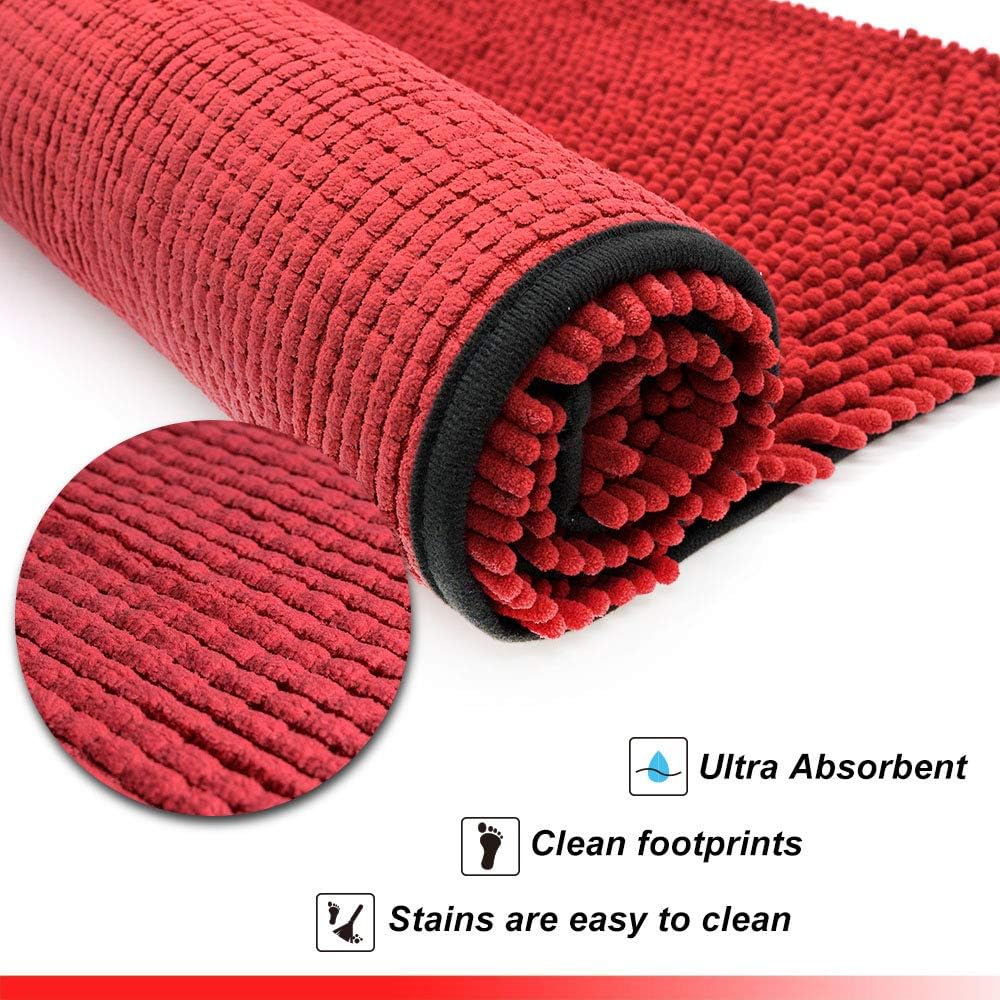 NJSBYL Pet Rugs Mats for Dog Cat Bathroom Door Rugs Shaggy Chenille Pet Area Rugs Petbed Ultra Soft Water Absorbent Machine Washable Dry (26 X 36 Inches, Deep Red)