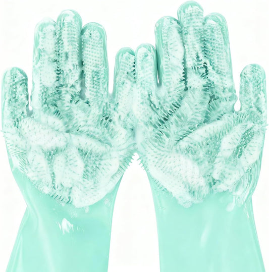 Pecute Large Pet Grooming Gloves with Heat-Resistant, High-Density Silicone Teeth for Washing, Massaging, and Enhanced Five Finger Design