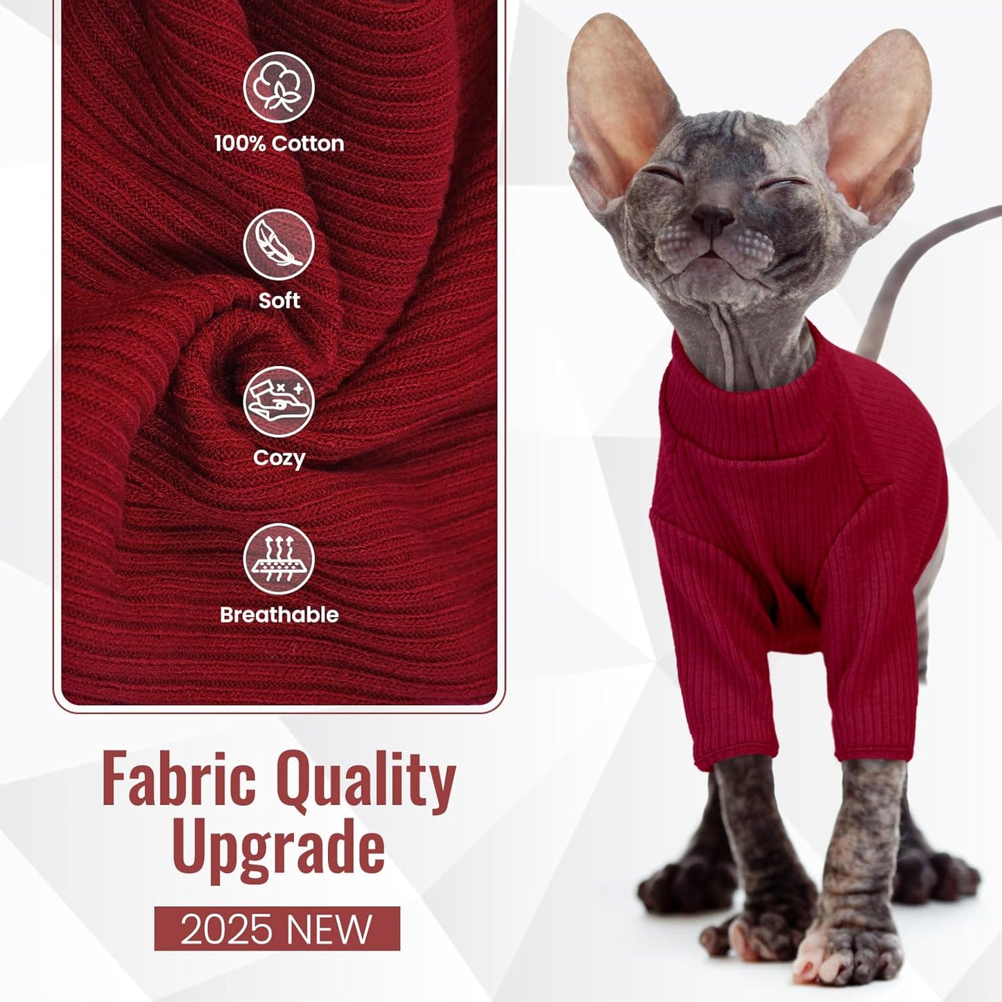 DENTRUN Sphynx Hairless Cats Shirt Pullover Kitten T-Shirts, Breathable Cat Wear Turtleneck Sweater Adorable Cat's Clothes Vest Pajamas Jumpsuit
