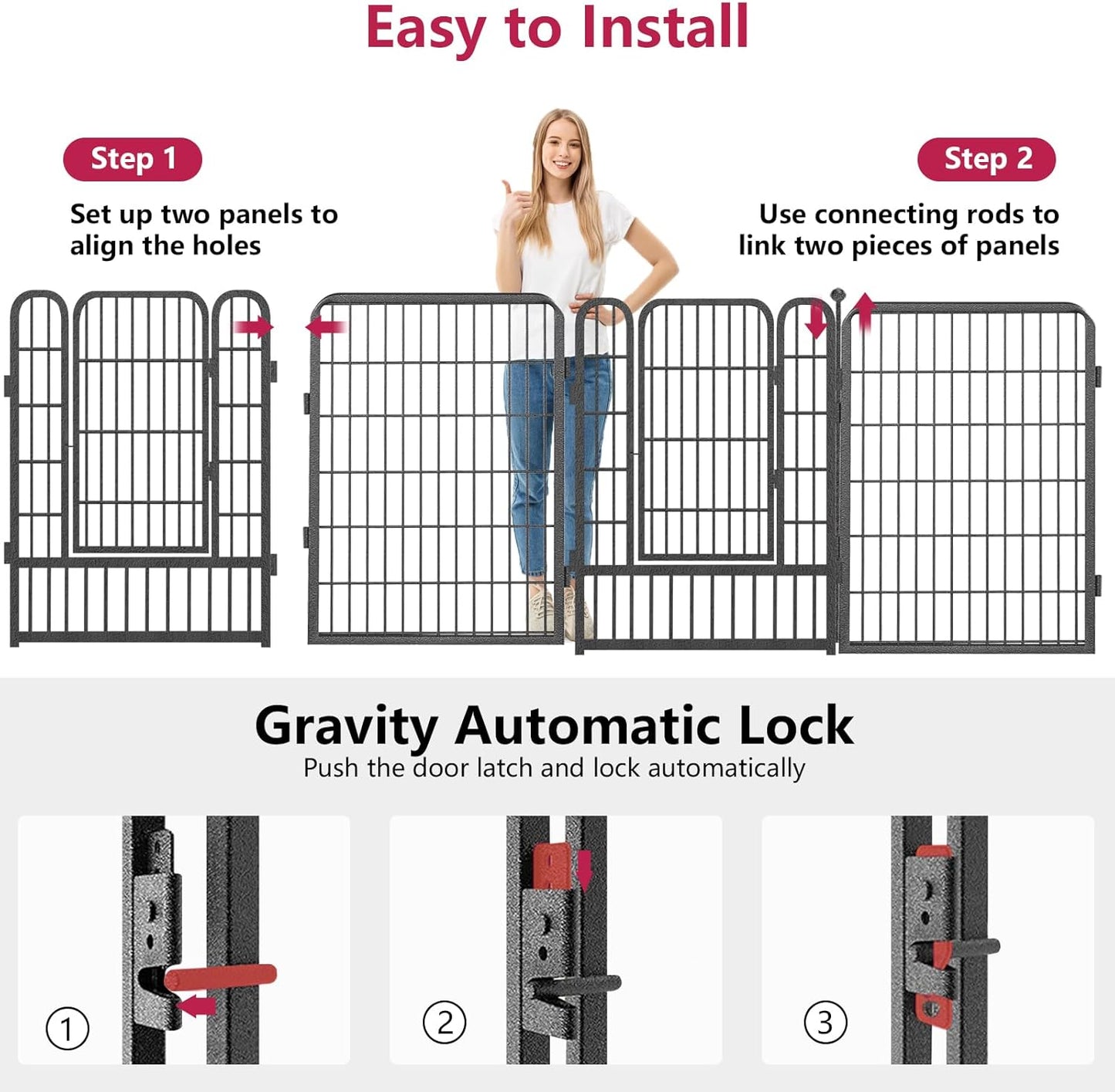 Dog Playpen 40" Height 34 Panels Portable Pet Fence Outdoor for Yard Puppy Playpen Indoor Dog Pen Outdoor for Medium/Small Pet Heavy Duty Pet Playpen for RV, Camping, Yard
