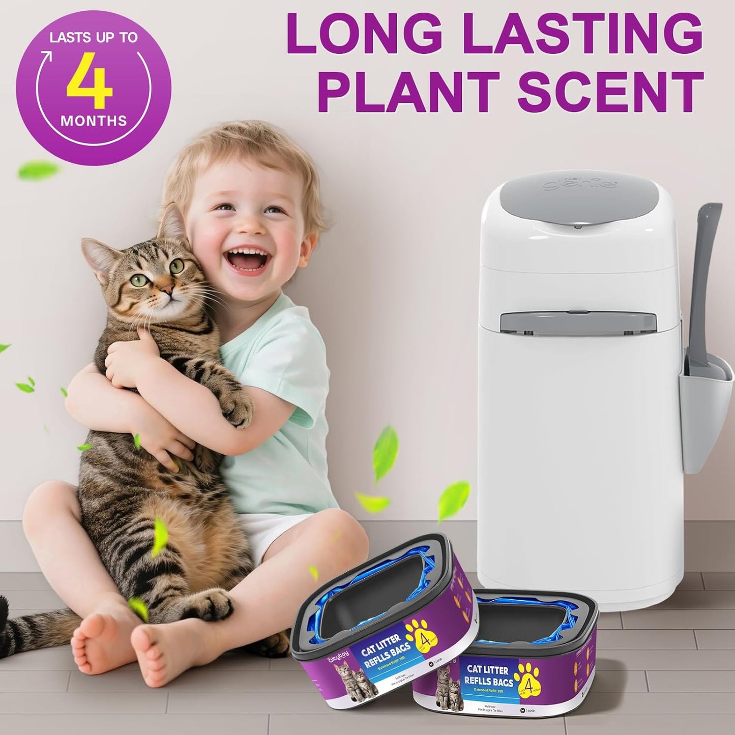 Cat Litter Refill Bags Jumbo 28FT-3 Pack Compatible with Litter Genie Refill Standard,Plus,Style Pail Refills,Cat Refill Cartridge Lasts Up to 12 Months(NOT Compatible with XL)