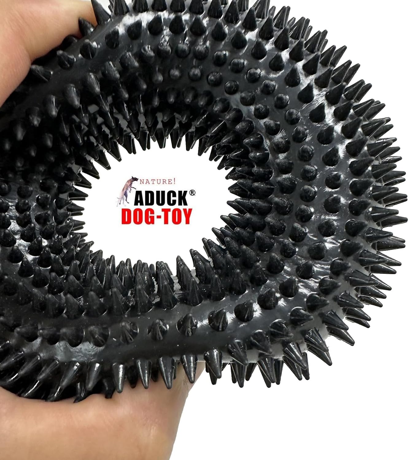 ADUCK Dog Squeaky Chew Toys for Aggressive Chewers, Small Medium Large Dogs Teeth Cleaning Soft Natural Rubber Float Toy for Indoor Outdoor Water Pool, Donut Ring Design 4.92 inch, Black