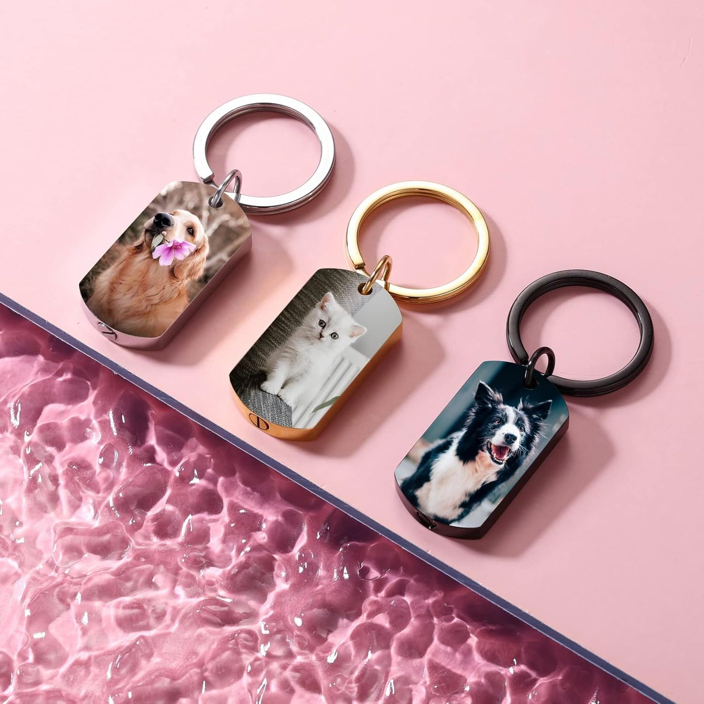 Personalized Cremation Urn Keychain for Pet Human Ashes Custom Photo/Name/Date Dog Cat Paw Print Pendant Stainless Steel Keyring Memorial Keepsake Keychain for Women Men (Style A3)