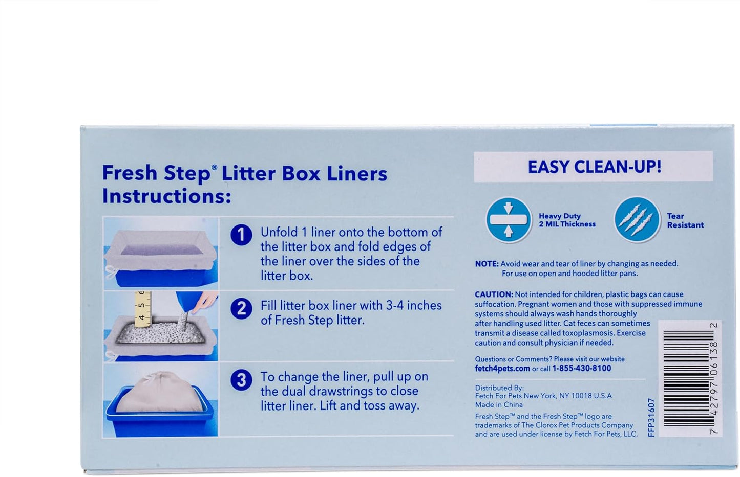 Fresh Step Drawstring Cat Litter Box Liners, Unscented - Kitty Litter Bags for Rectangle or Oval Large Litterboxes, Size Jumbo, 36" x 19" - 15 Count - 12 Pack