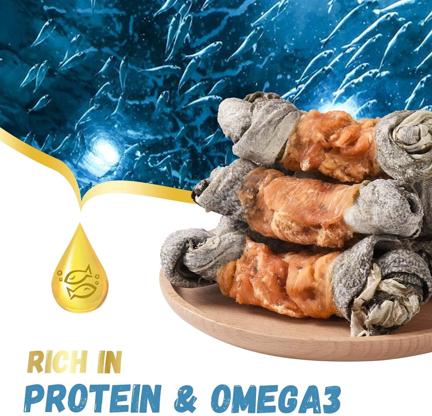 Dog Treats Chicken Wrapped Cod Skin Knotted Bones-6.5", All-Natural Healthy Fish Skin Dog Chew Treats, Rich in Omega-3 Protein, 4 Counts, 10.6 OZ