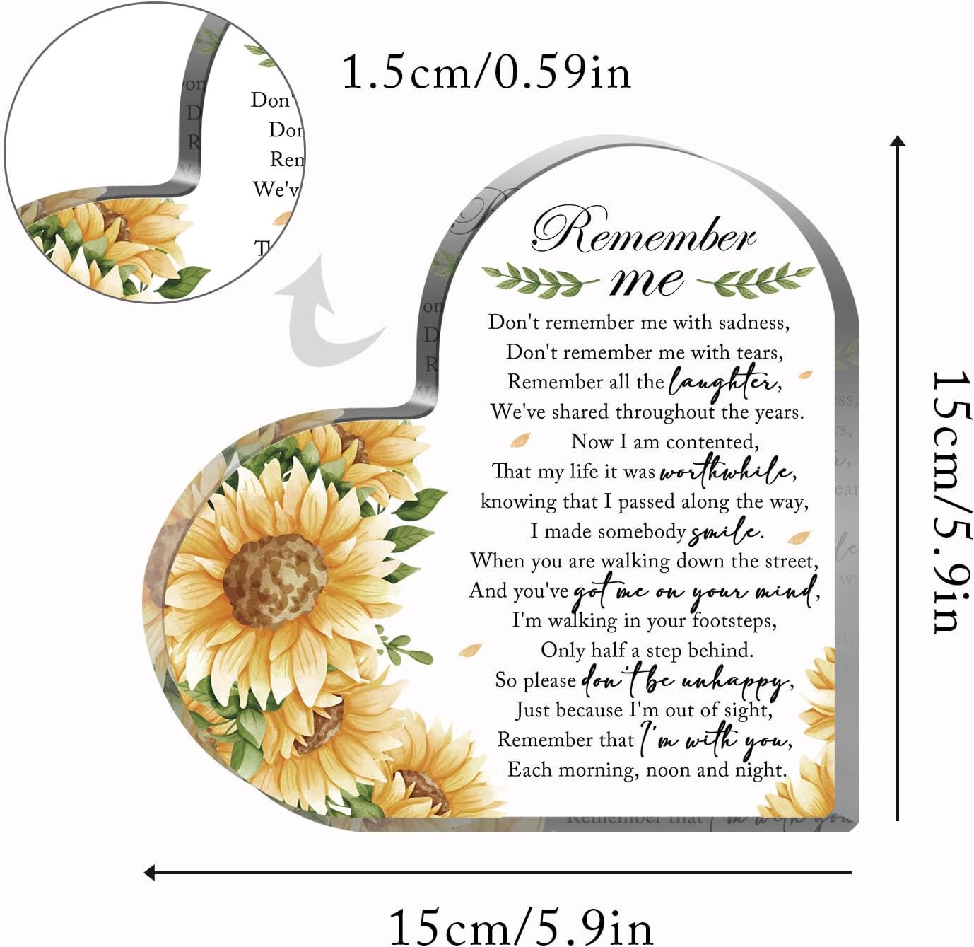 Sympathy Gifts, Acrylic Heart Shape Memorial Paperweight Remembrance Decorations for Loss of Loved One Loss of Grandmother Father Table Remembrance Gifts Bereavement Gift