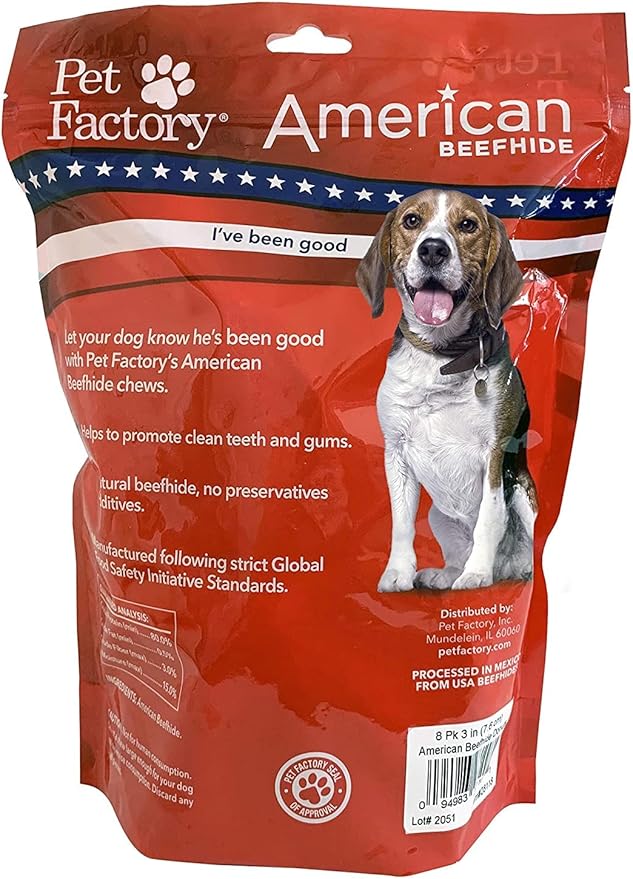Pet Factory American Beefhide 3-4" Donuts Dog Chew Treats - Natural Flavor, 8 Count/1 Pack